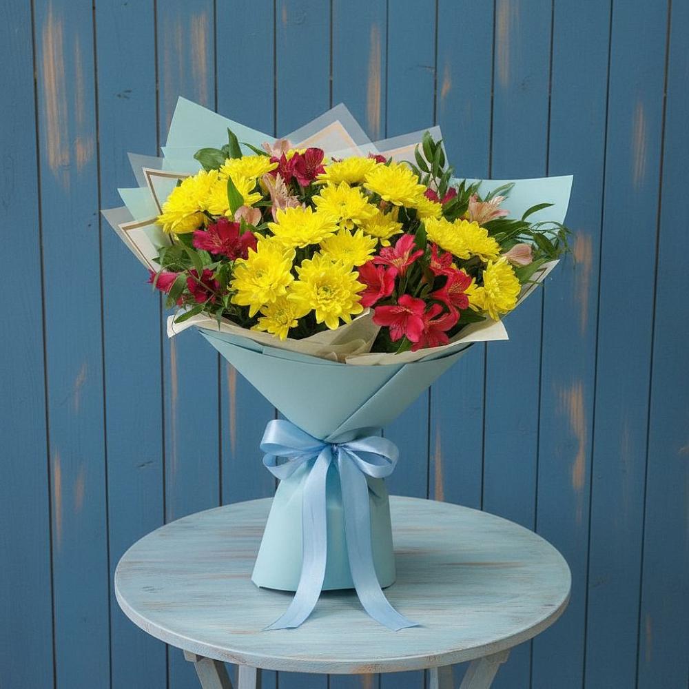 Букет цветов из: Альстромерии и Хризантемы в Фёдоровской