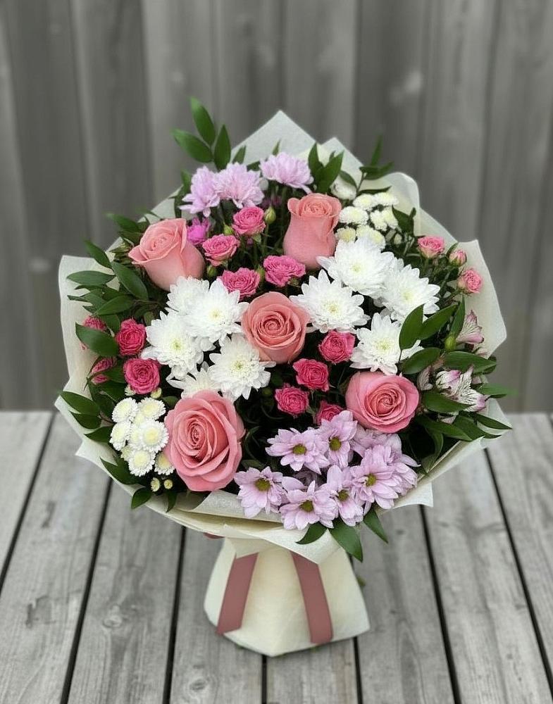 Букет цветов из: Альстромерии, Гвоздики, Розы и Хризантемы в Фёдоровской
