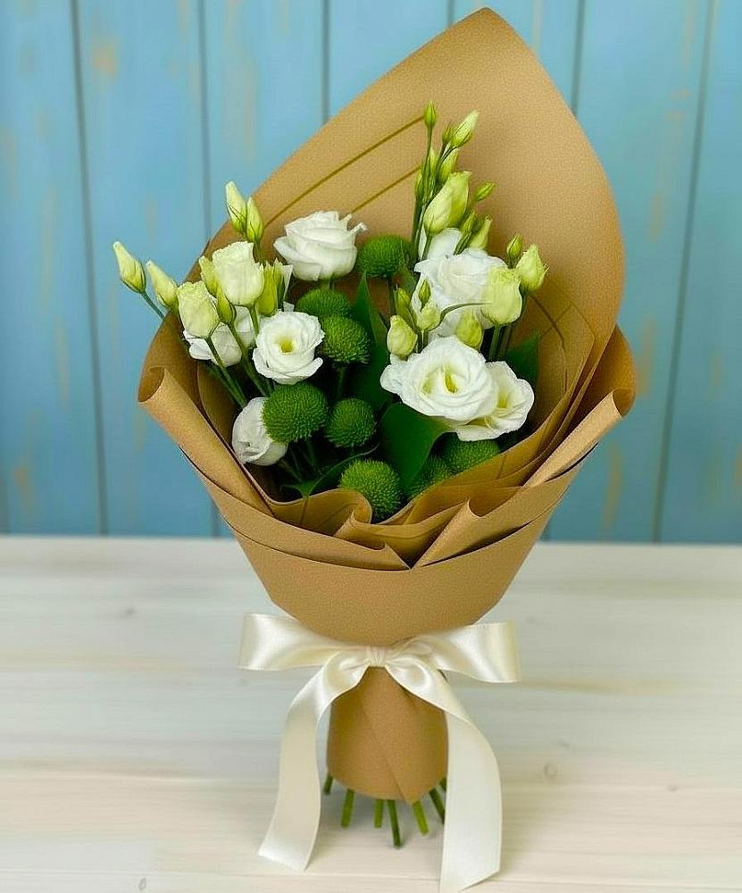 Букет цветов из: Хризантемы и Лизиантусы в Фёдоровской