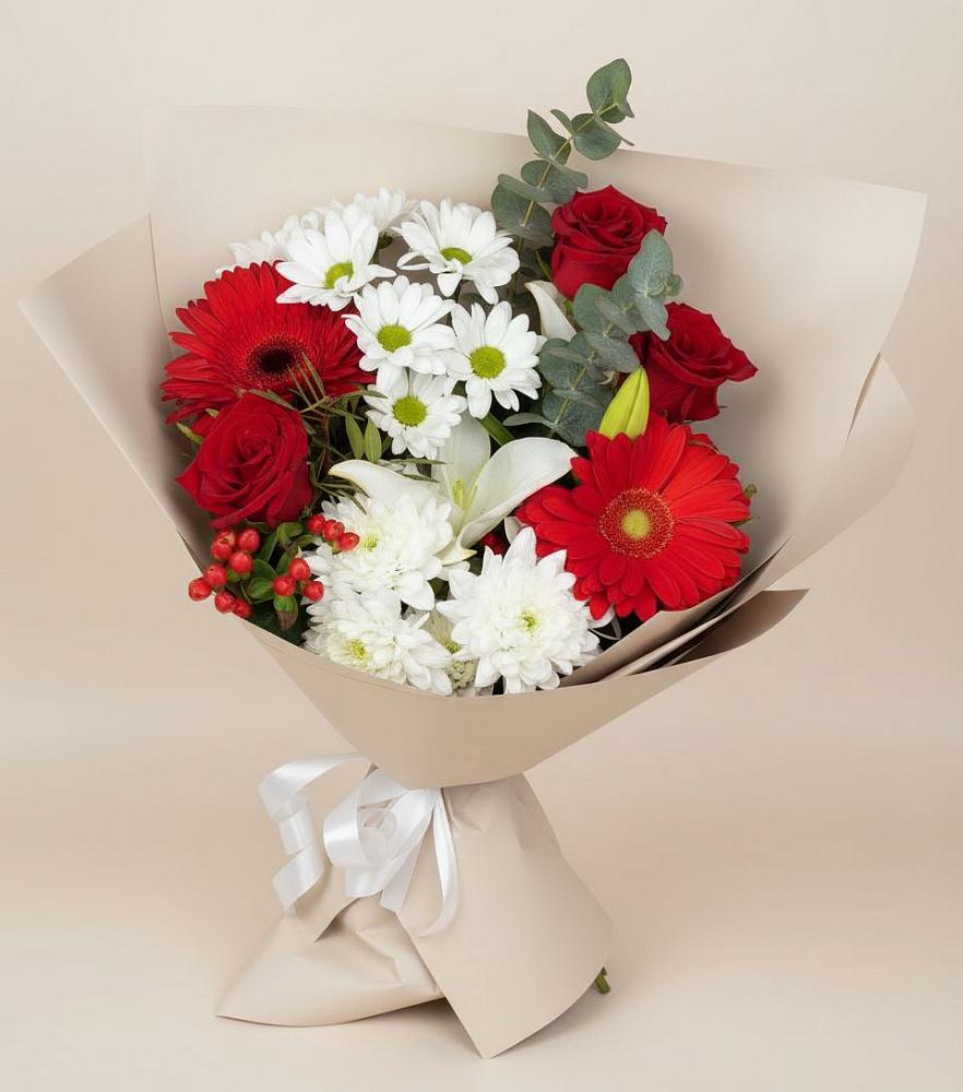 Букет цветов из: Розы, Хризантемы, Герберы и Лилии в Фёдоровской