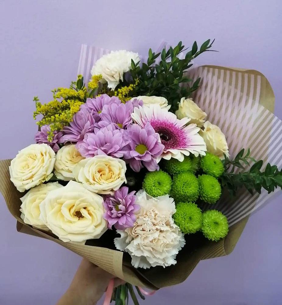 Букет цветов из: Хризантемы, Розы, Гвоздики и Герберы в Фёдоровской