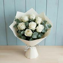 Букет Белые розы в Эвкалипте в Фёдоровской